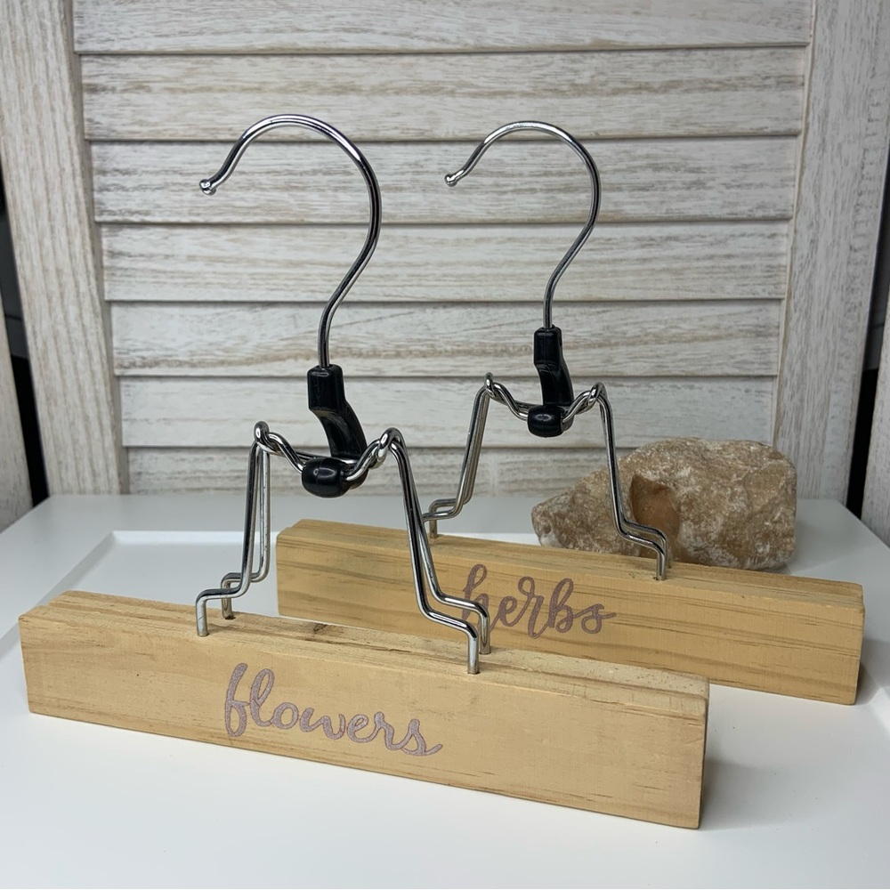 Herbs and Flowers Stamped Wording Wooden Drying Rack Hanger Decor Set
